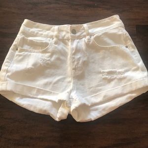 White high rise denim shorts
